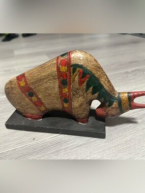Hand Carved Wooden Bull Figurine | Rustic Folk Art Home Decor